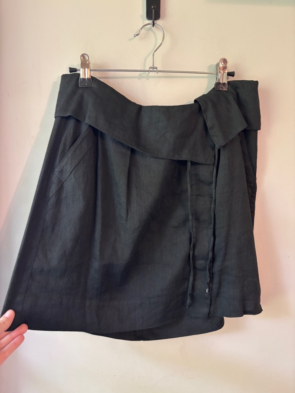 Vince Black Linen Blend Foldover Wrap Mini Skirt 8